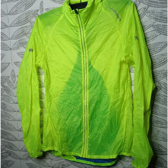 Brooks Windbreaker Running Jacket Rip Stop Neon green blue - Picture 11 of 11